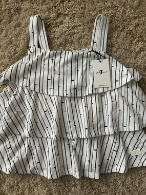 NWT 7 For All Mankind White Tiered Ruffle Tank Top Size M